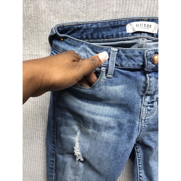 Guess Denim Jeans Size 27R Power Stretch Skinny Distressed Factory Destroyed - Picture 7 of 16